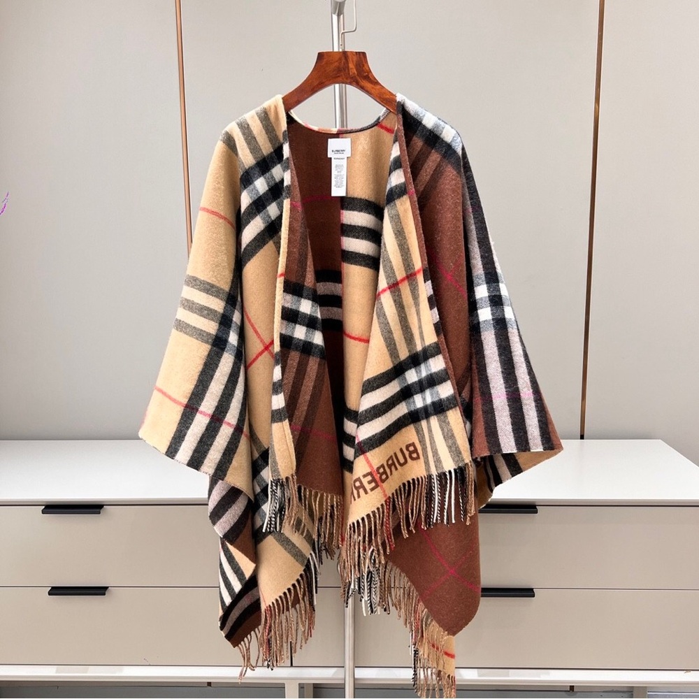 Burberry Beige and Brown Checkered Cape